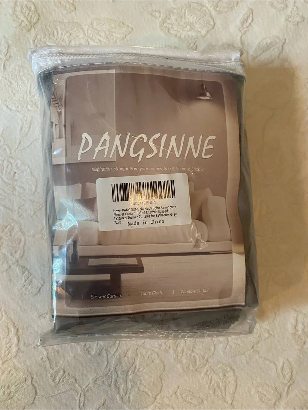 PANGSINNE Gray Shower Curtain BOHO FARMHOUSE
